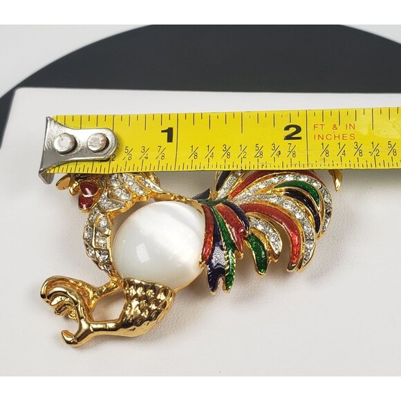 Vintage Moonstone Jelly Belly Body Enamel Crystal Rhinestone Rooster Brooch - Picture 12 of 13